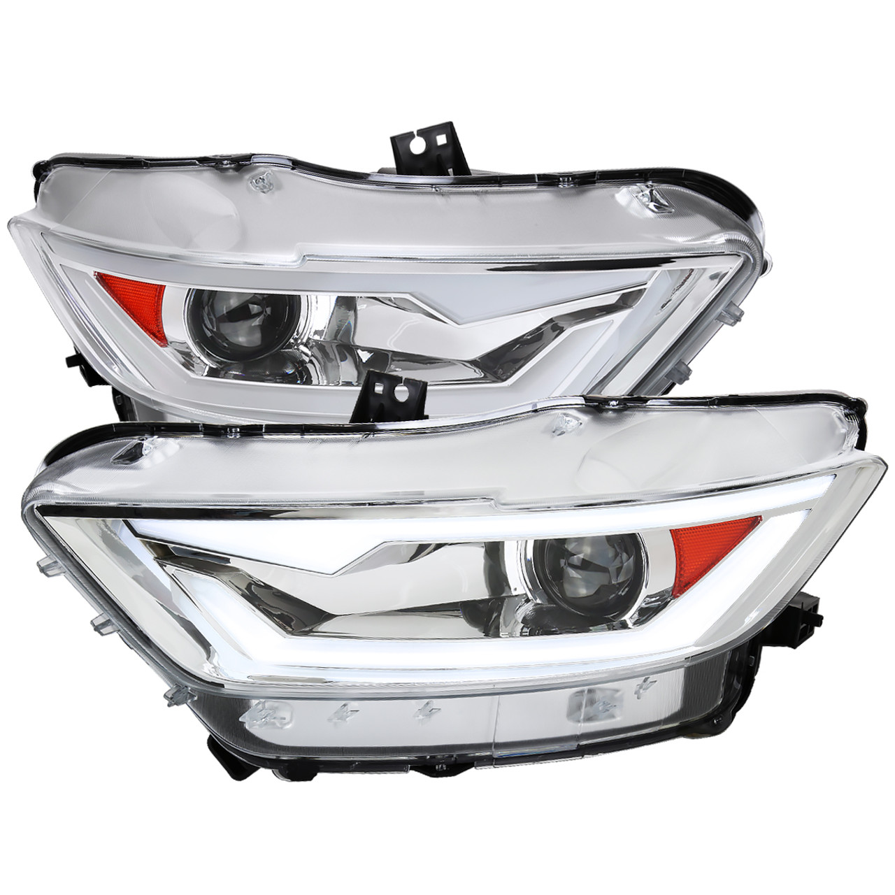 2015-2017 Ford Mustang HID/Xenon Switchback Sequential LED Turn Signal Projector Headlights (Chrome Housing/Clear Lens)