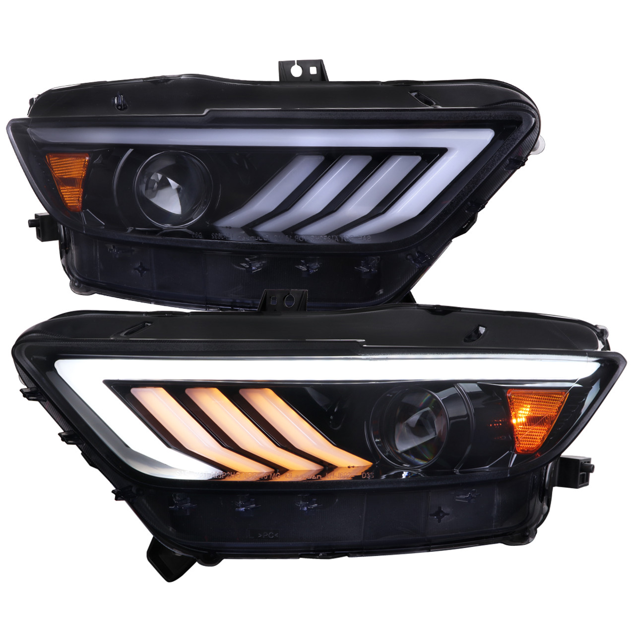 2015-2017 Ford Mustang HID-Type LED Sequential Turn Signal Projector Headlights Glossy Black Housing Smoke Lens