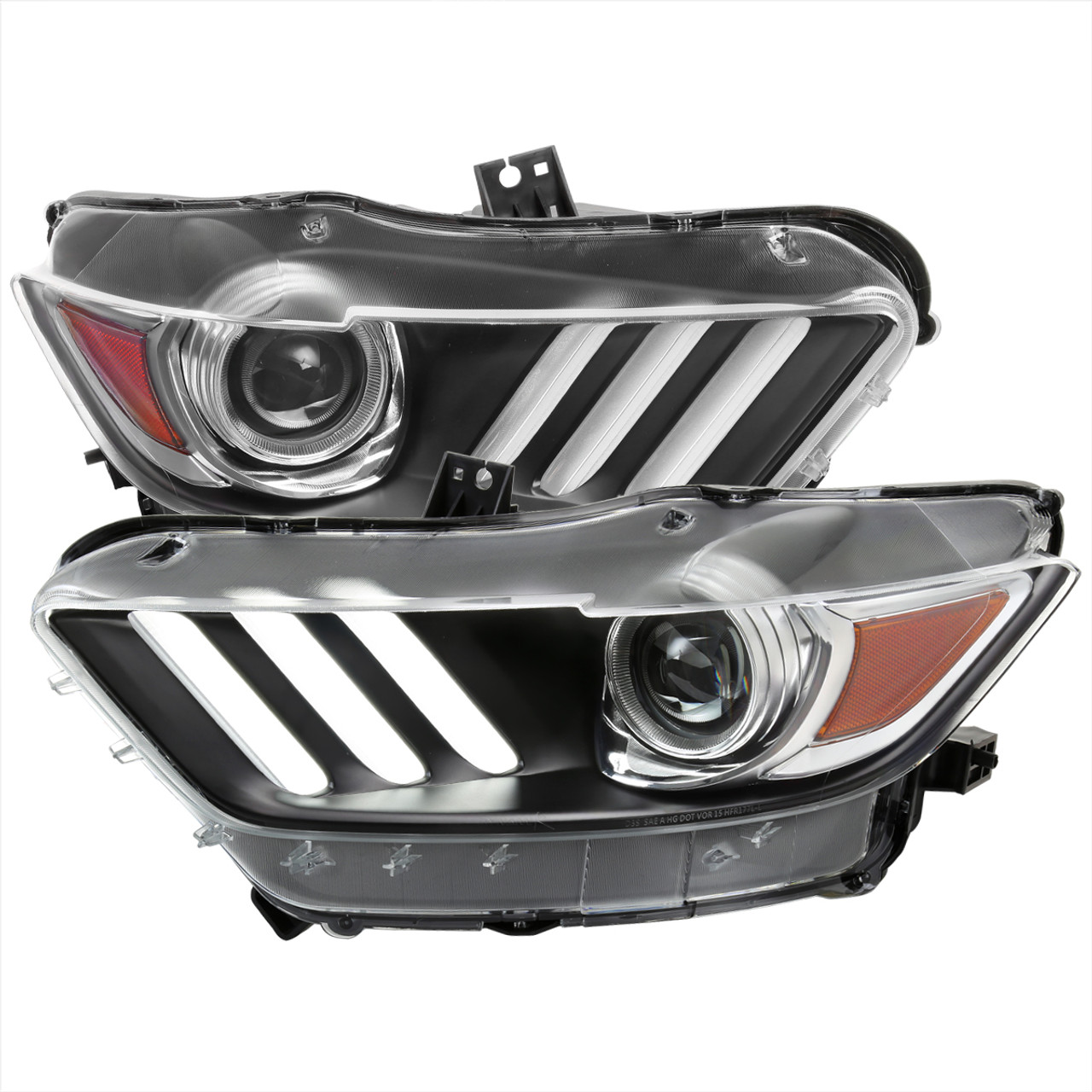 2015-2017 Ford Mustang LED Strip Xenon HID Projector Headlights (Matte Black Housing/Clear Lens)