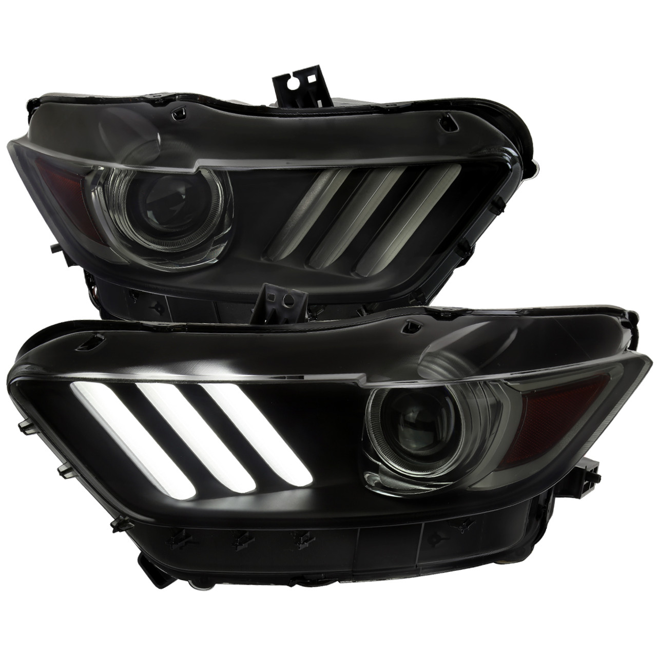 2015-2017 Ford Mustang HID/Xenon Switchback Sequential LED Turn Signal Projectors (Matte Black Housing/Smoke Lens)