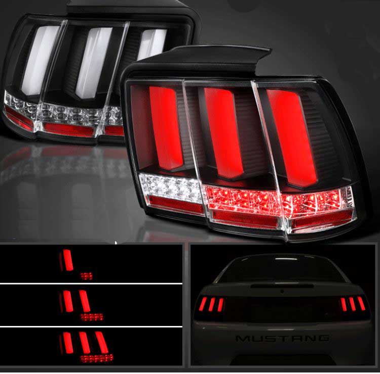 99-04 Mustang Taillights GEN 12 - Matte BLACK w/Clear lens w/White Markers w/Built in Sequential 123 Blink (Pair)